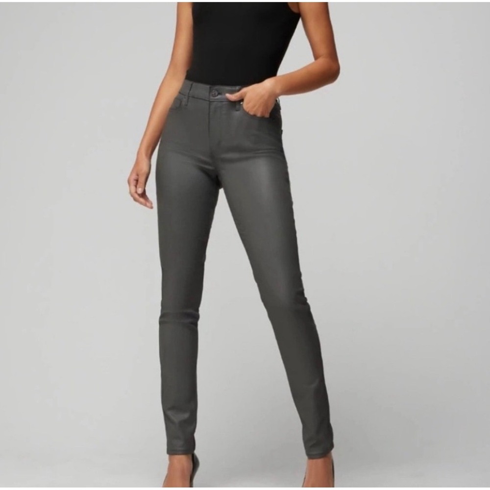 (A7) WHBM Gray Coated High Rise Skinny Jeans 8 Gray Waxed Denim Pants